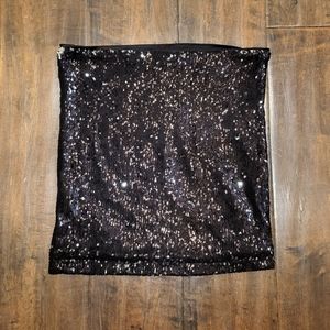 Black Sequin Zip Up Skirt